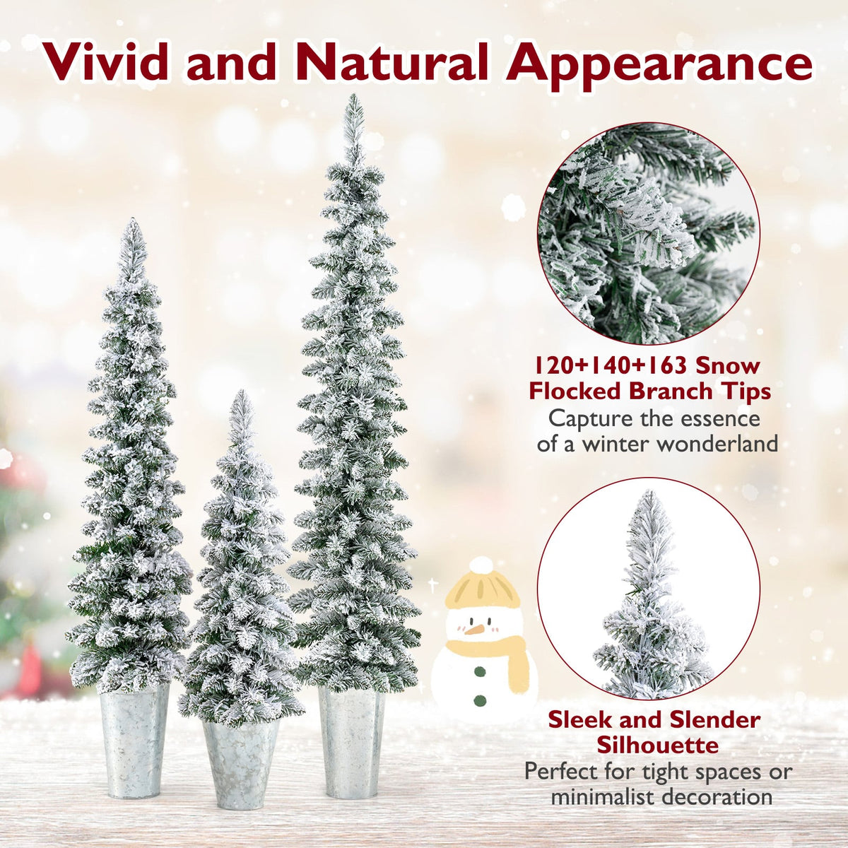 Set of 3 Pre-Lit Snow Flocked Artificial Christmas Trees witrh 423 Branch Tips-Christmas Trees-DECOROLALA