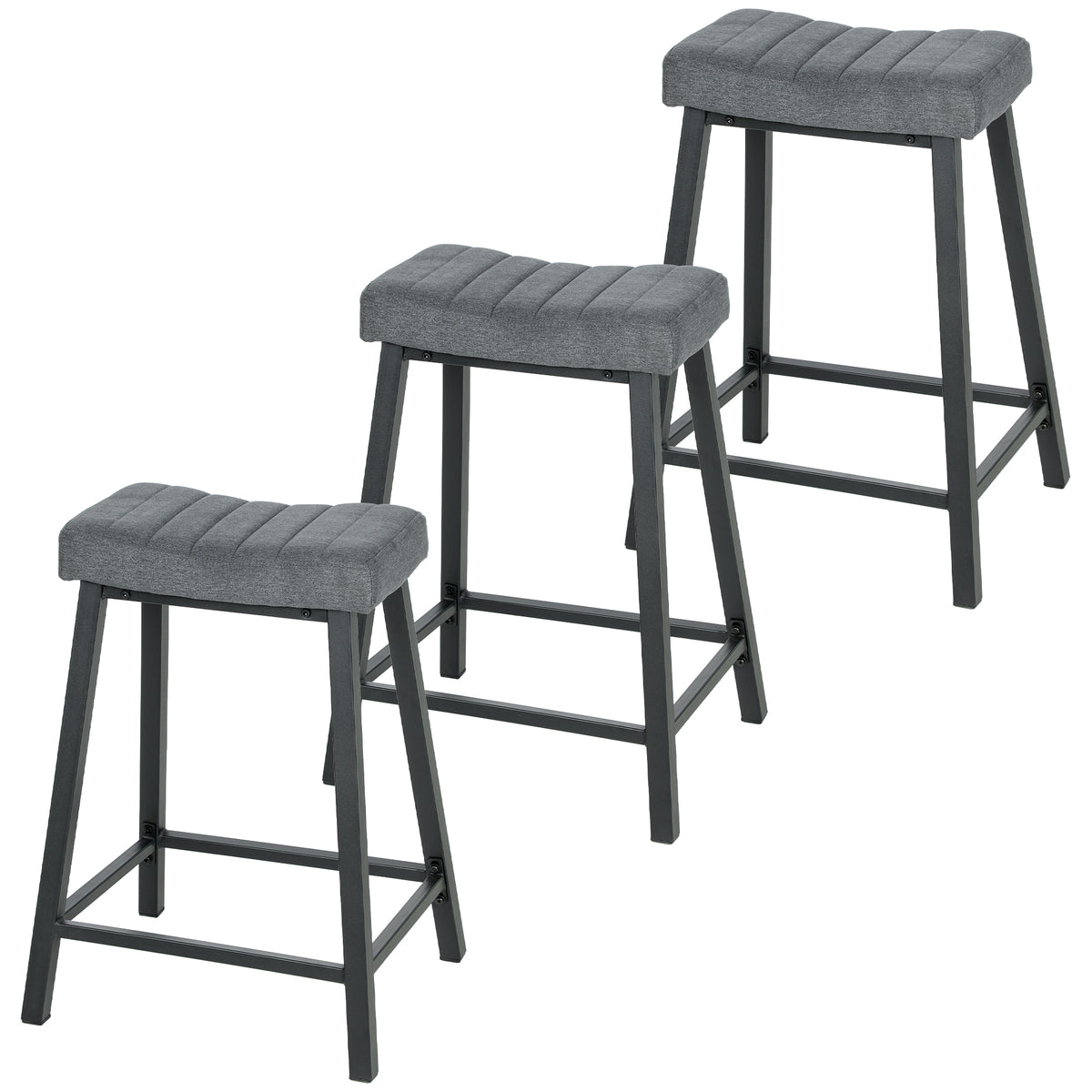 Set of 3 Velvet Bar Stools - Grey Modern Counter Stools-Home Furnishings > Kitchen & Dining Furniture > Bar Stools-DECOROLALA