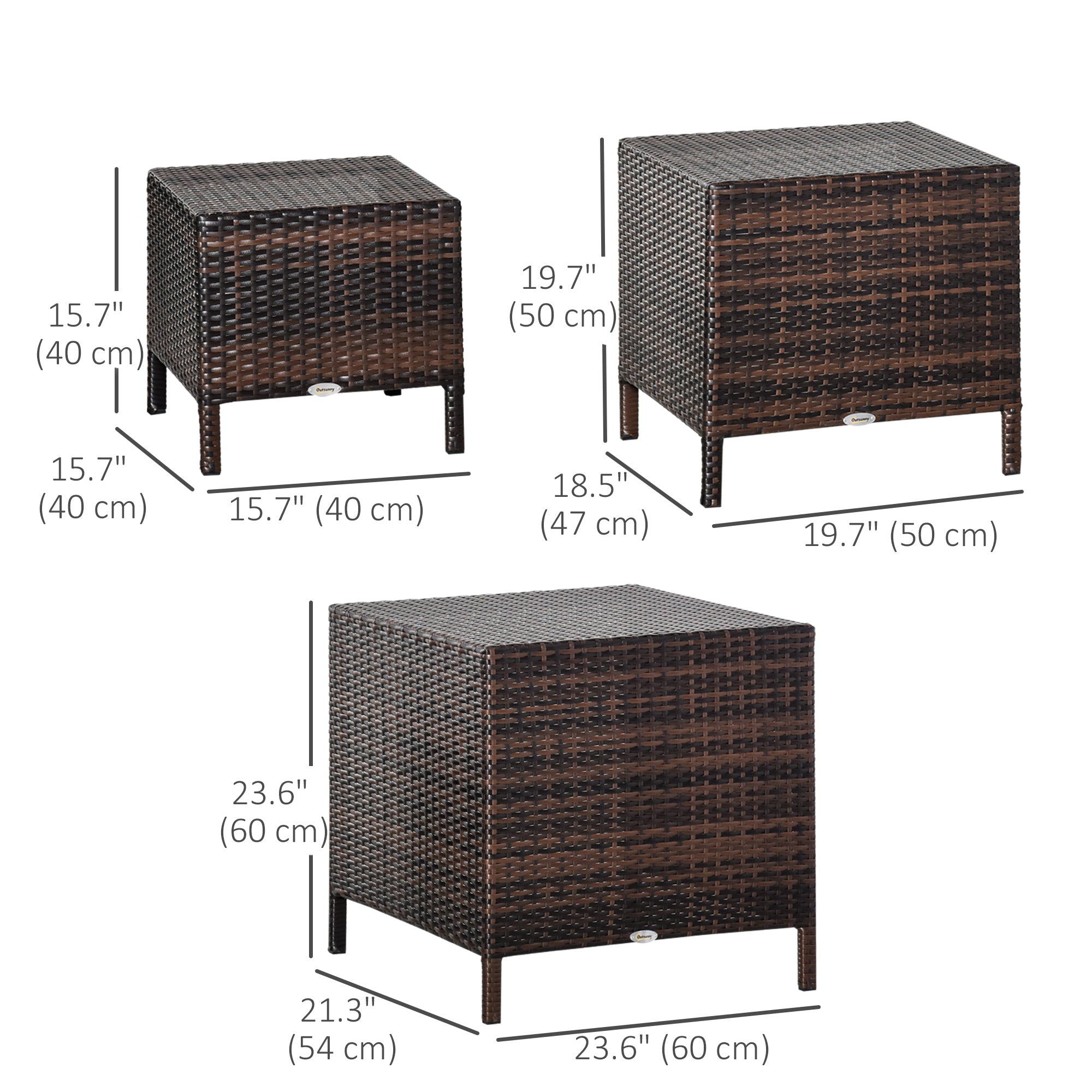 Set of 3 Wicker Nesting Tables - Brown Outdoor Rattan-Patio & Garden > Patio Furniture > Bistro Sets-DECOROLALA