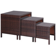Set of 3 Wicker Nesting Tables - Brown Outdoor Rattan-Patio & Garden > Patio Furniture > Bistro Sets-DECOROLALA