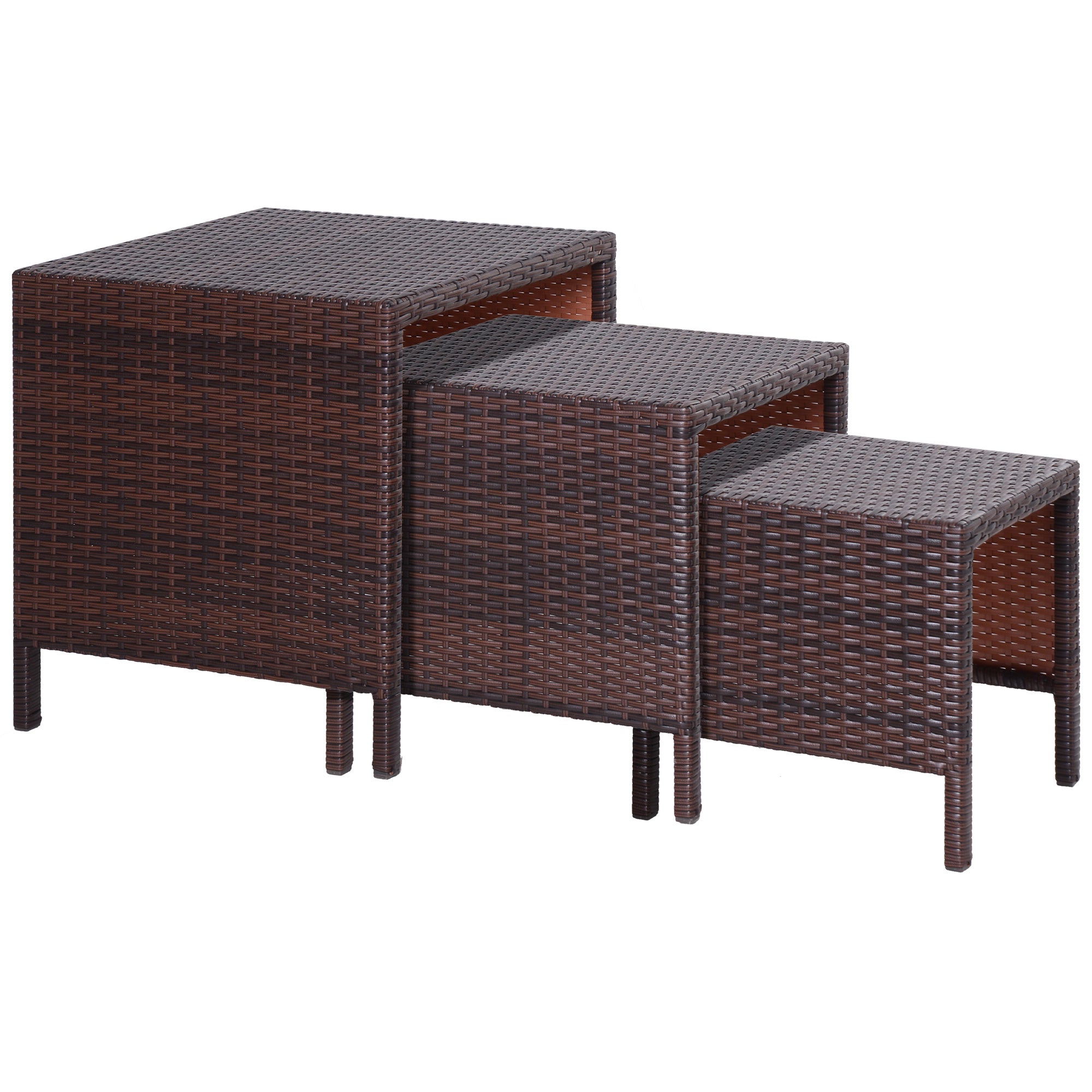 Set of 3 Wicker Nesting Tables - Brown Outdoor Rattan-Patio & Garden > Patio Furniture > Bistro Sets-DECOROLALA