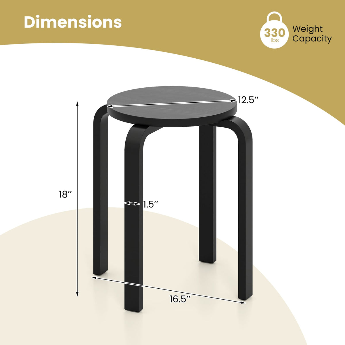 Set of 4 18 Inch Stackable Bentwood Dining Chairs with Round Top-Black-Dining Chairs-DECOROLALA