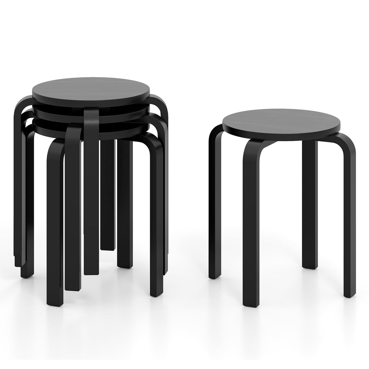 Set of 4 18 Inch Stackable Bentwood Dining Chairs with Round Top-Black-Dining Chairs-DECOROLALA