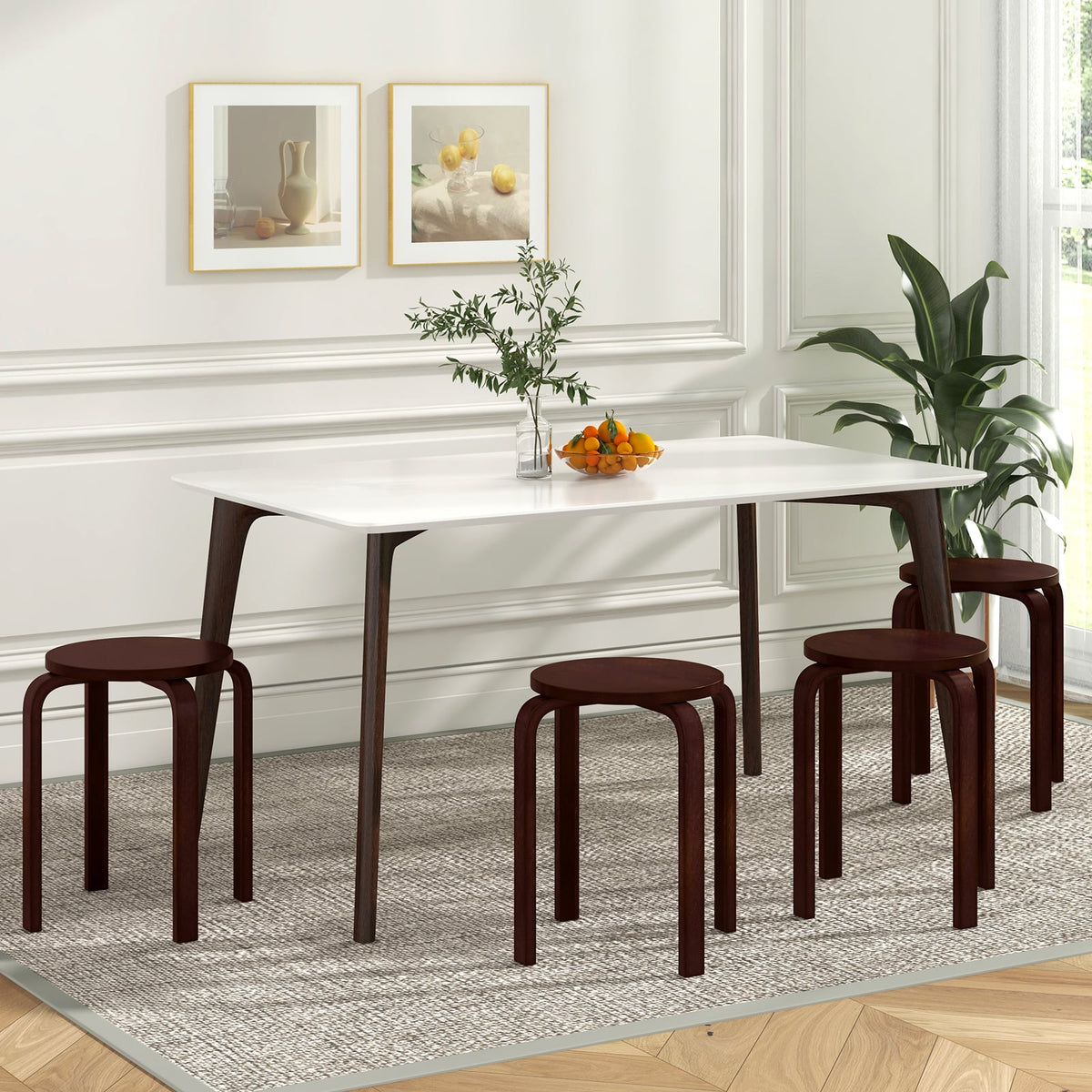 Set of 4 18 Inch Stackable Bentwood Dining Chairs with Round Top-Dark Brown-Dining Chairs-DECOROLALA