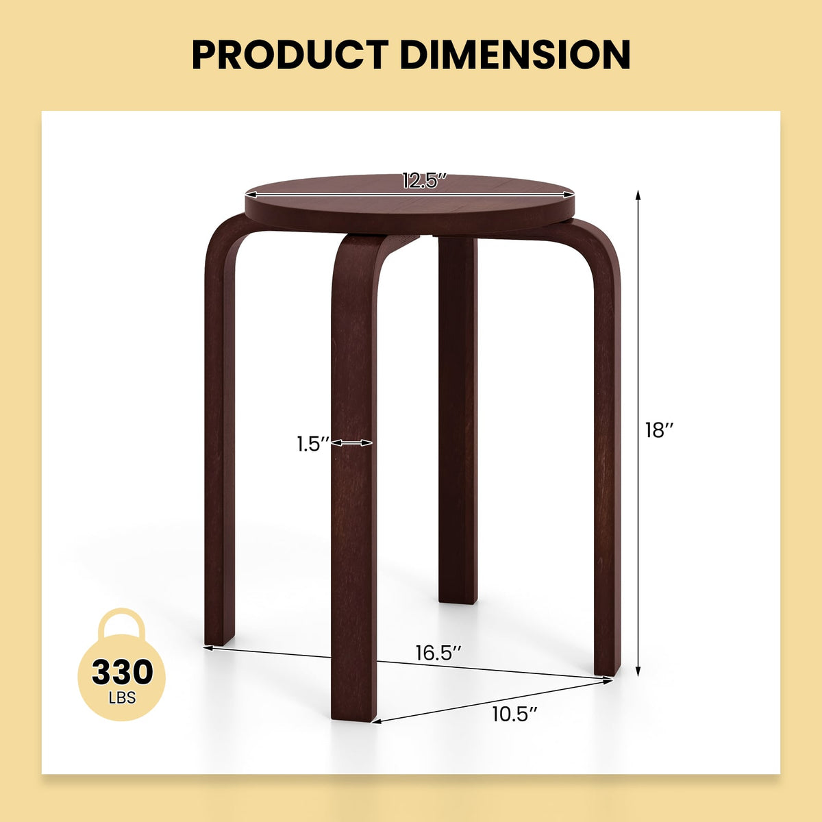 Set of 4 18 Inch Stackable Bentwood Dining Chairs with Round Top-Dark Brown-Dining Chairs-DECOROLALA