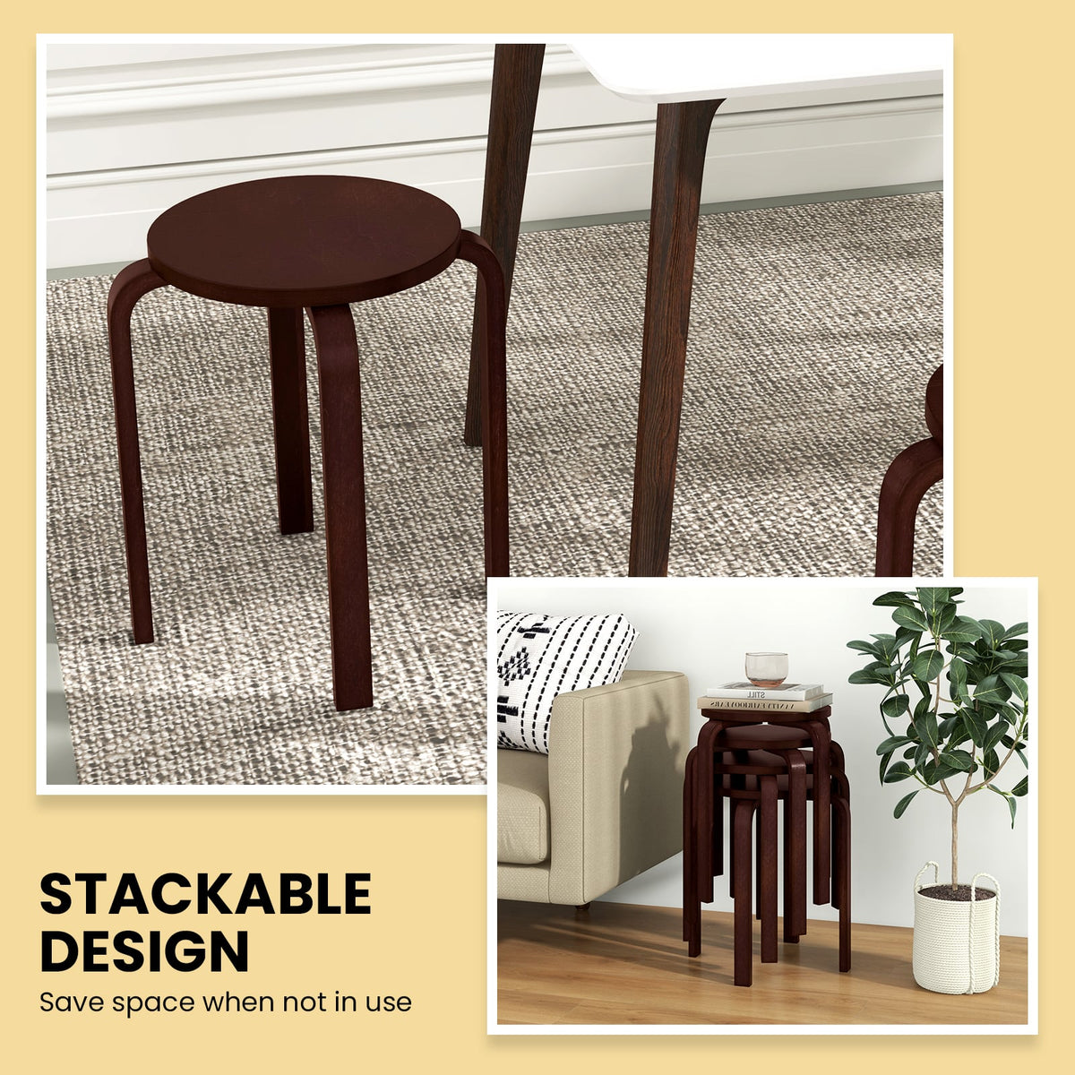 Set of 4 18 Inch Stackable Bentwood Dining Chairs with Round Top-Dark Brown-Dining Chairs-DECOROLALA