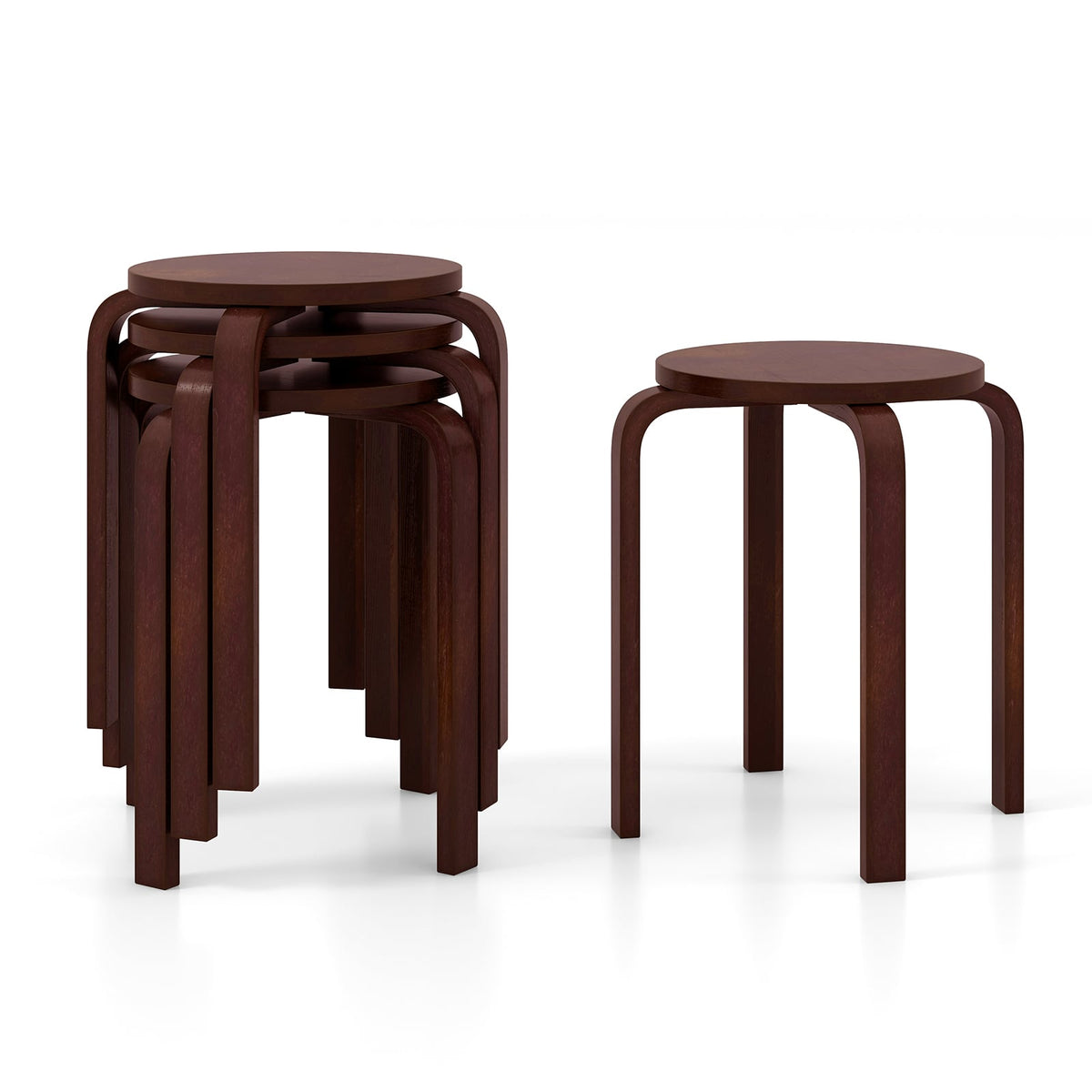 Set of 4 18 Inch Stackable Bentwood Dining Chairs with Round Top-Dark Brown-Dining Chairs-DECOROLALA