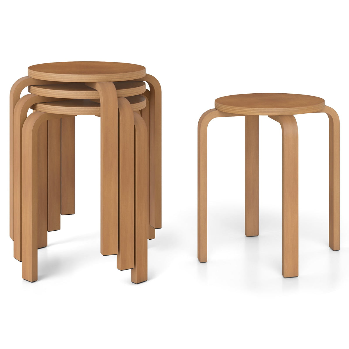 Set of 4 18 Inch Stackable Bentwood Dining Chairs with Round Top-Walnut-Dining Chairs-DECOROLALA