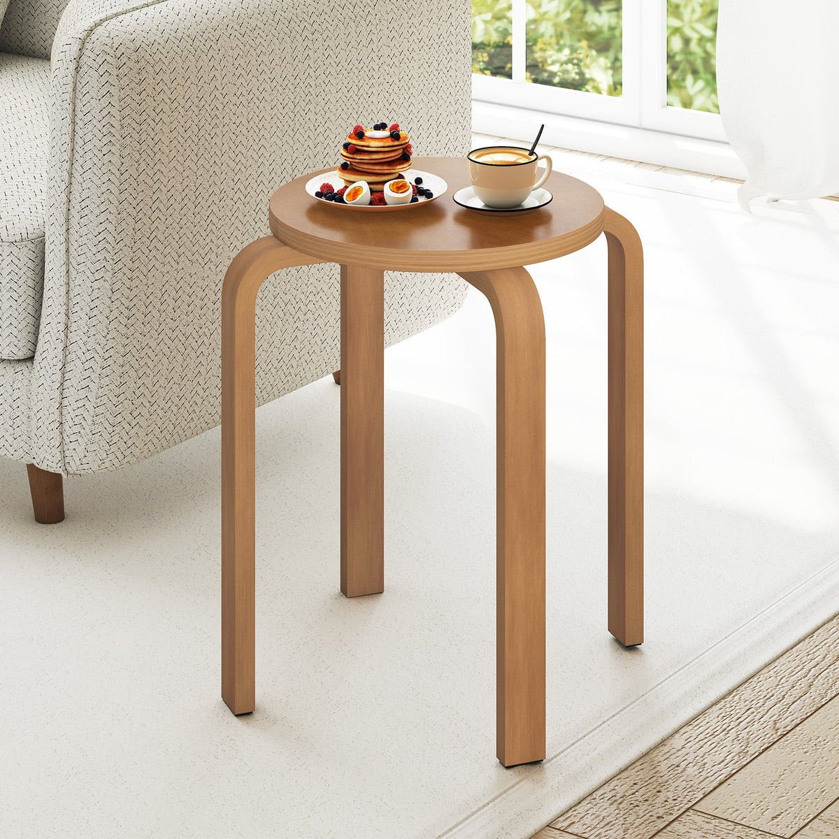 Set of 4 18 Inch Stackable Bentwood Dining Chairs with Round Top-Walnut-Dining Chairs-DECOROLALA