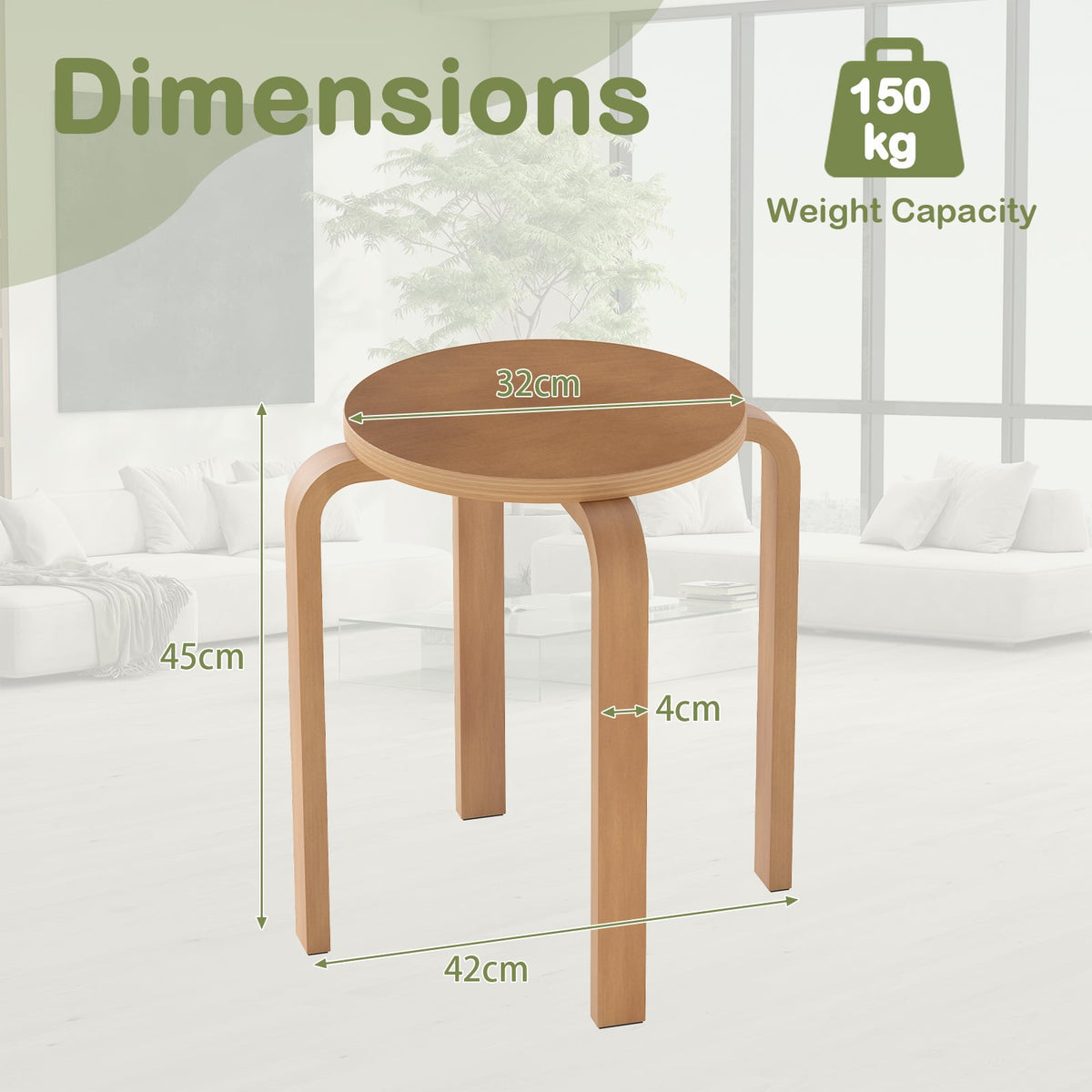 Set of 4 18 Inch Stackable Bentwood Dining Chairs with Round Top-Walnut-Dining Chairs-DECOROLALA