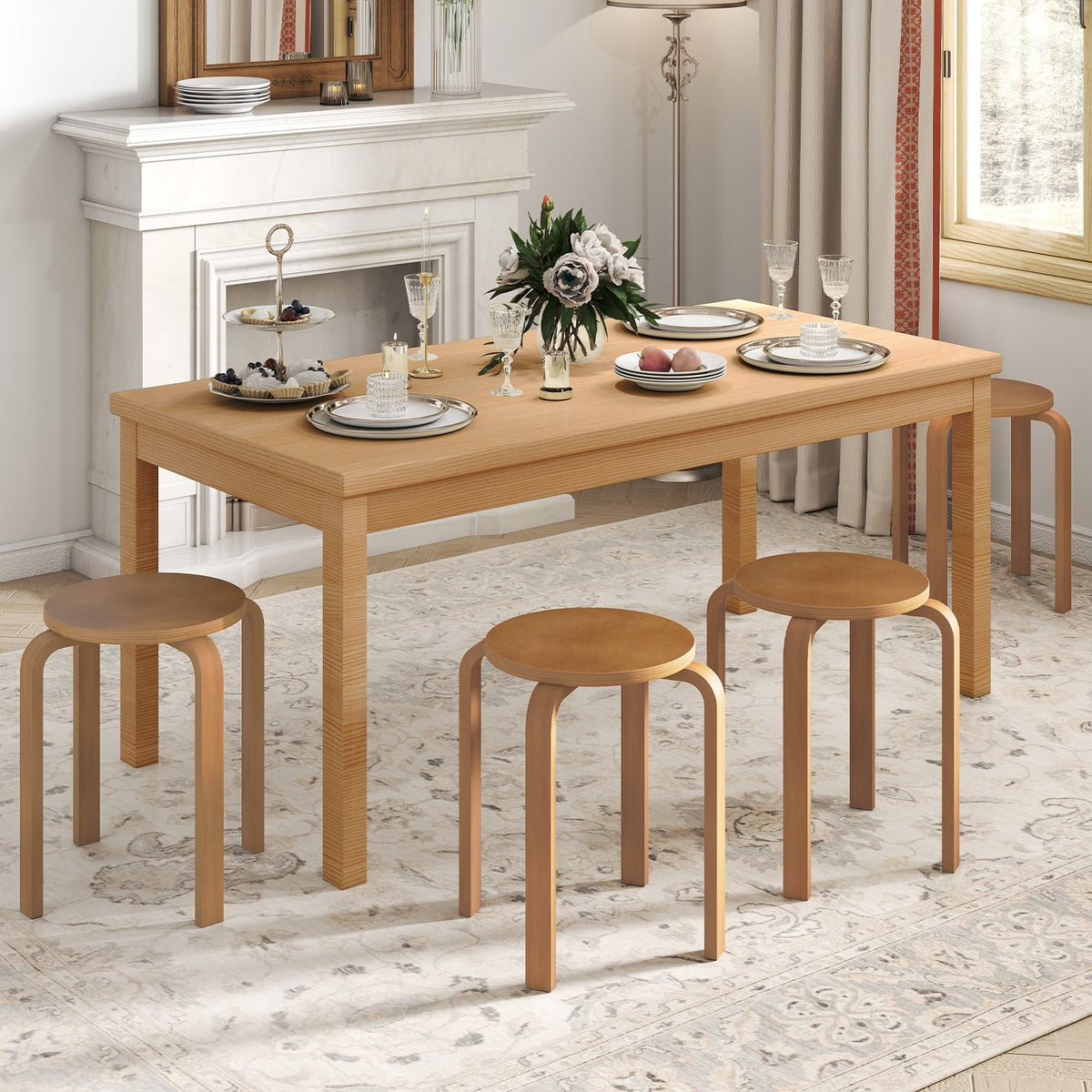 Set of 4 18 Inch Stackable Bentwood Dining Chairs with Round Top-Walnut-Dining Chairs-DECOROLALA