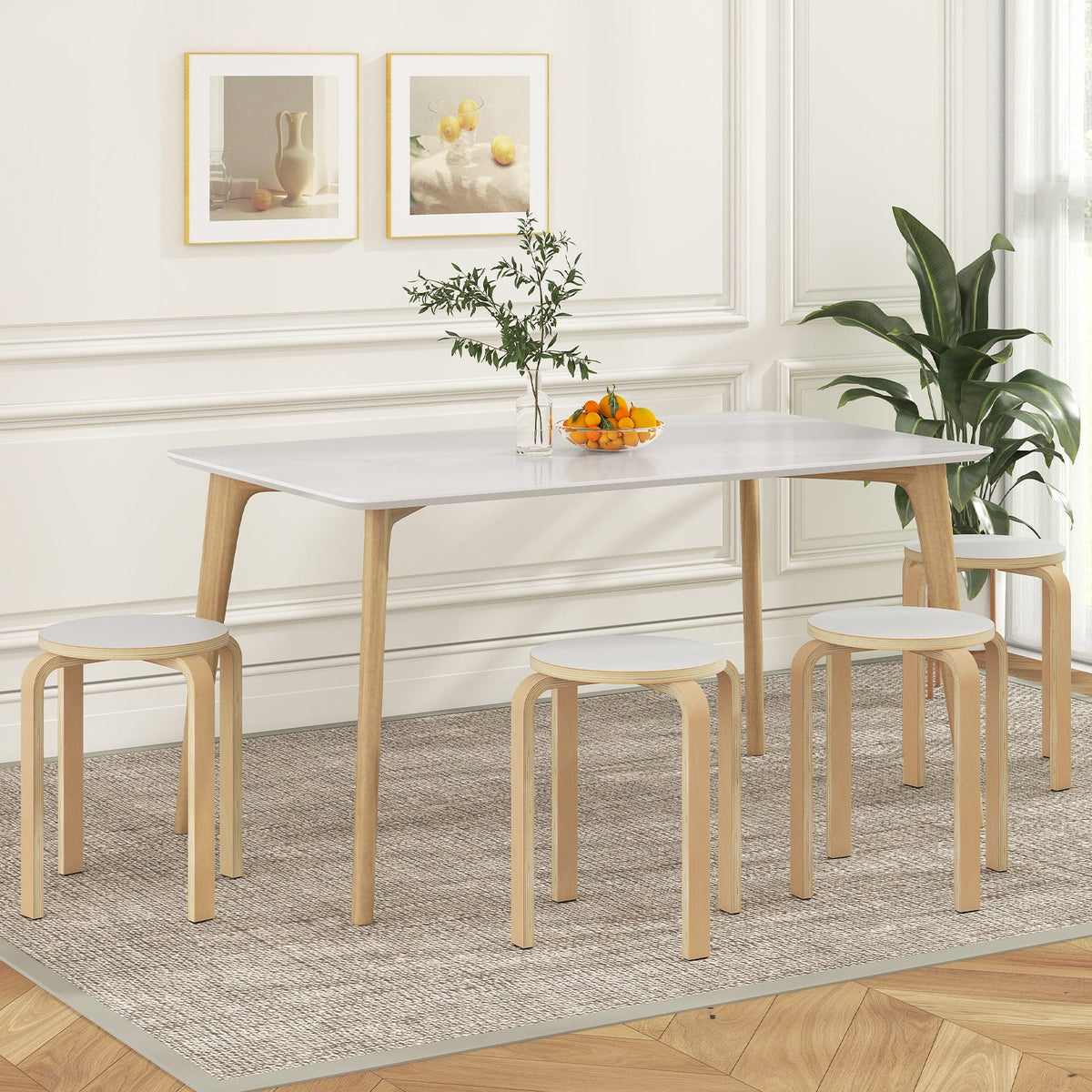 Set of 4 18 Inch Stackable Bentwood Dining Chairs with Round Top-White-Dining Chairs-DECOROLALA