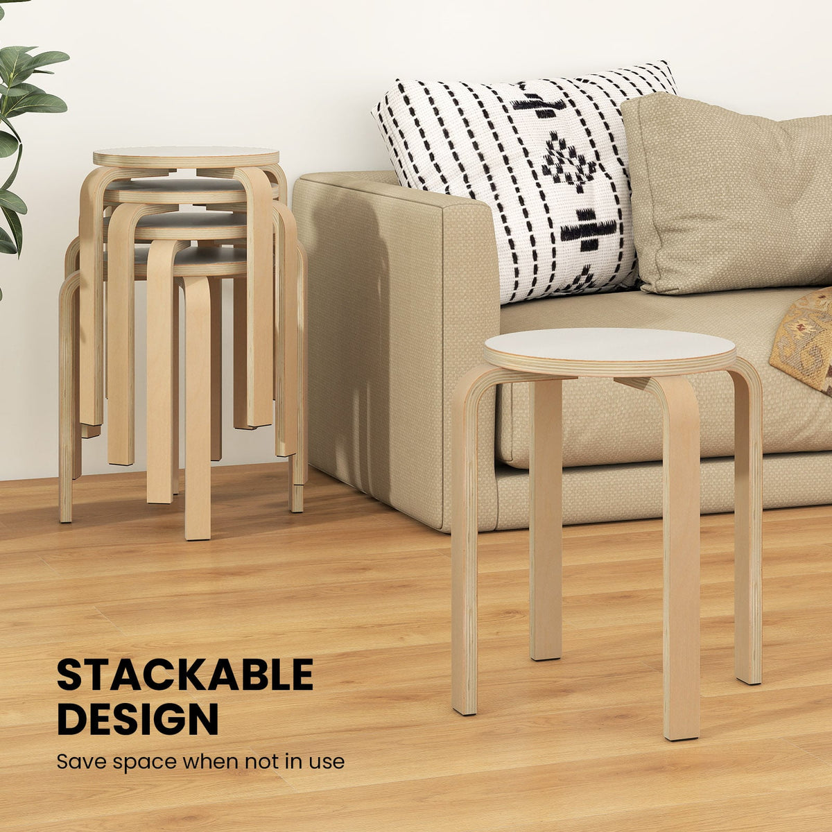 Set of 4 18 Inch Stackable Bentwood Dining Chairs with Round Top-White-Dining Chairs-DECOROLALA