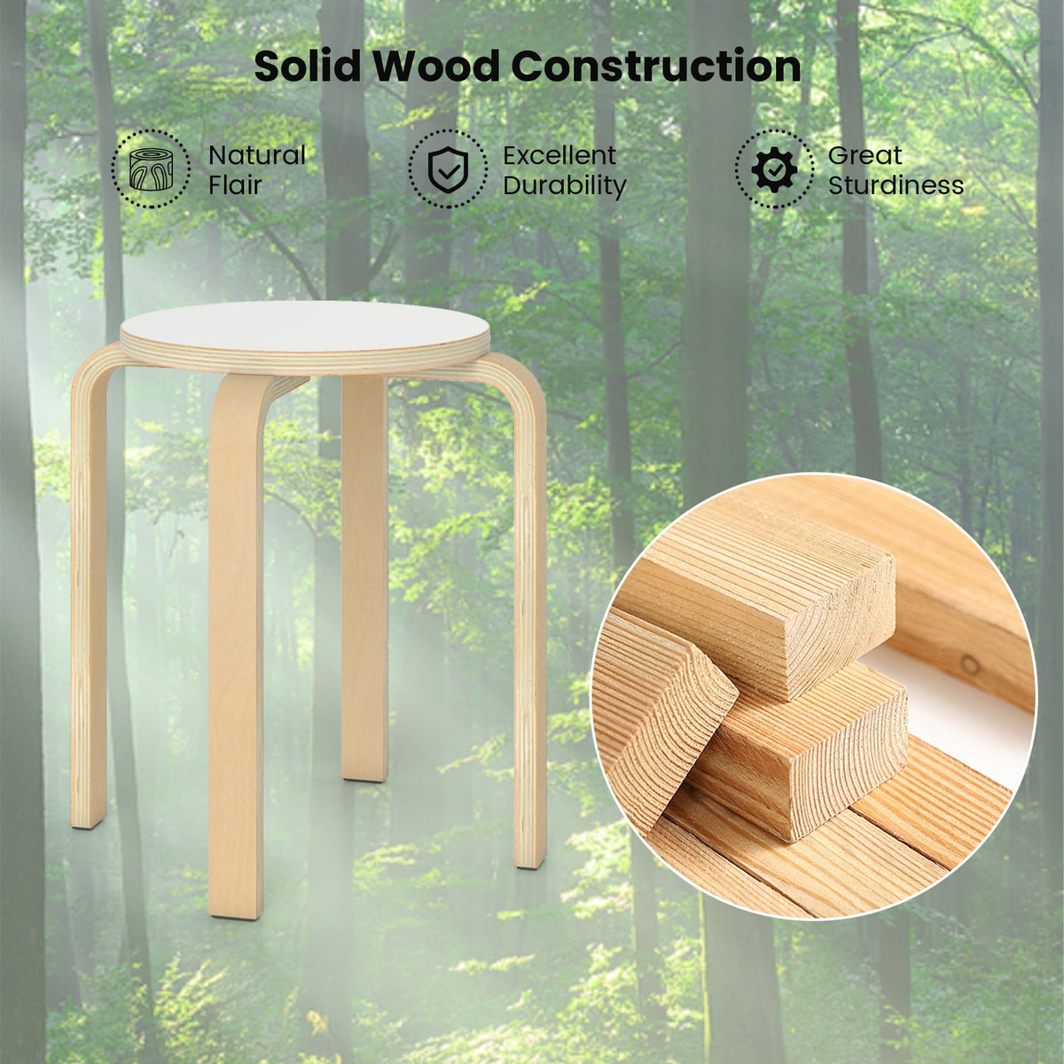 Set of 4 18 Inch Stackable Bentwood Dining Chairs with Round Top-White-Dining Chairs-DECOROLALA