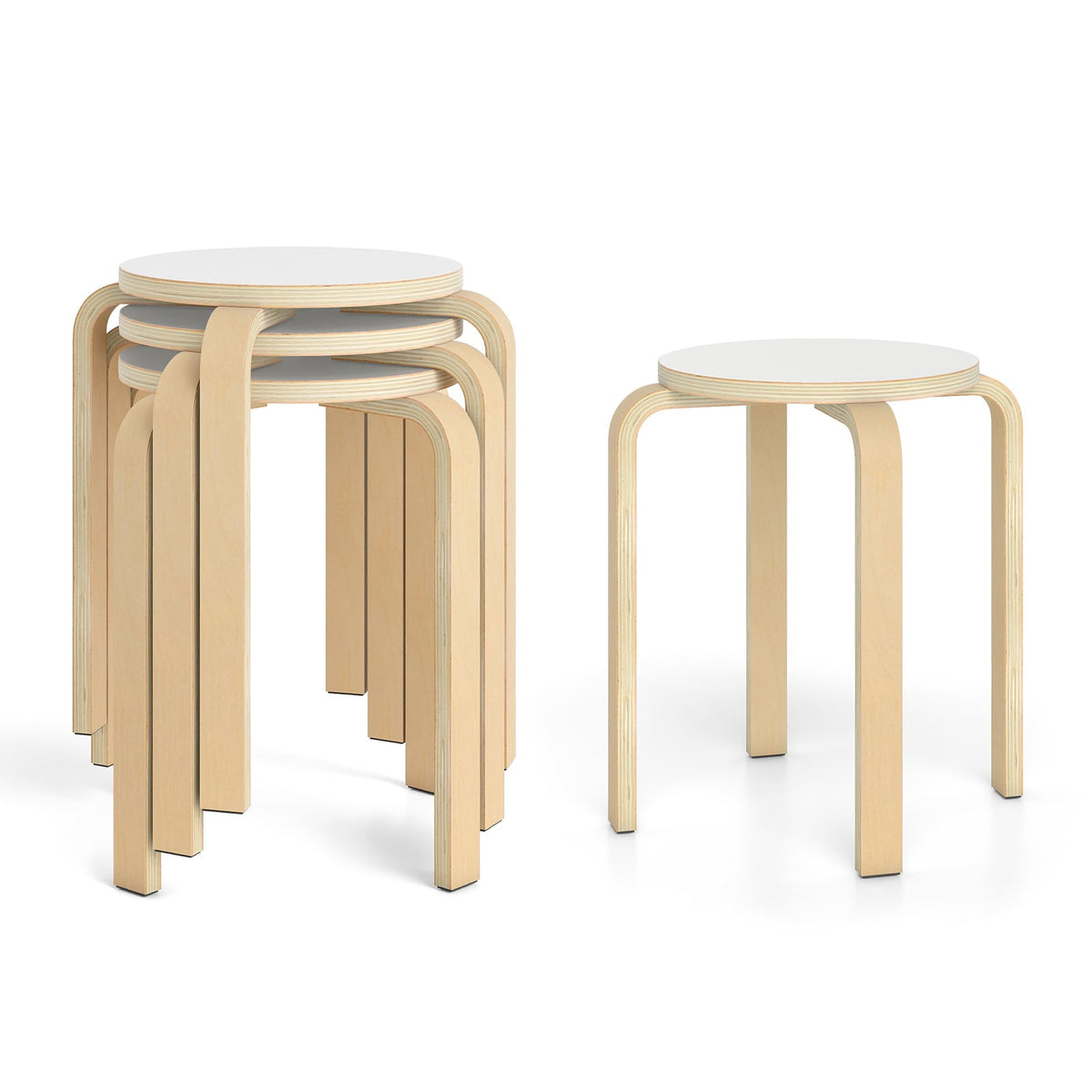 Set of 4 18 Inch Stackable Bentwood Dining Chairs with Round Top-White-Dining Chairs-DECOROLALA