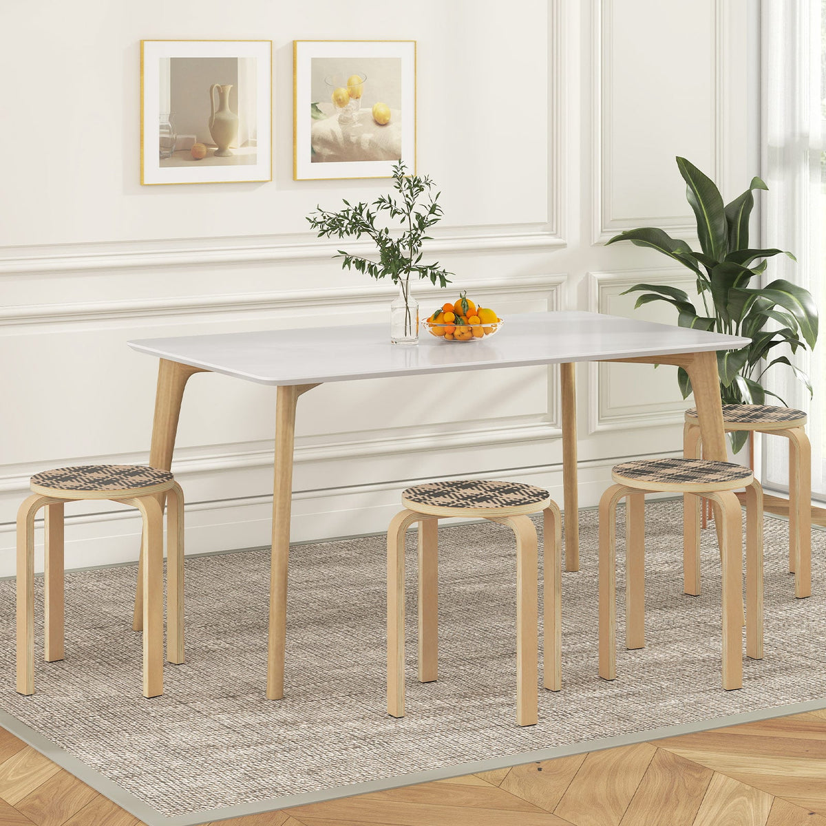 Set of 4 18 Inch Stackable Bentwood Dining Chairs with Round Top-Yellow-Dining Chairs-DECOROLALA