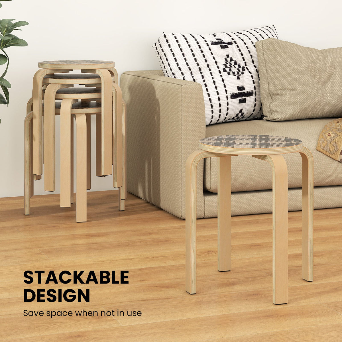 Set of 4 18 Inch Stackable Bentwood Dining Chairs with Round Top-Yellow-Dining Chairs-DECOROLALA