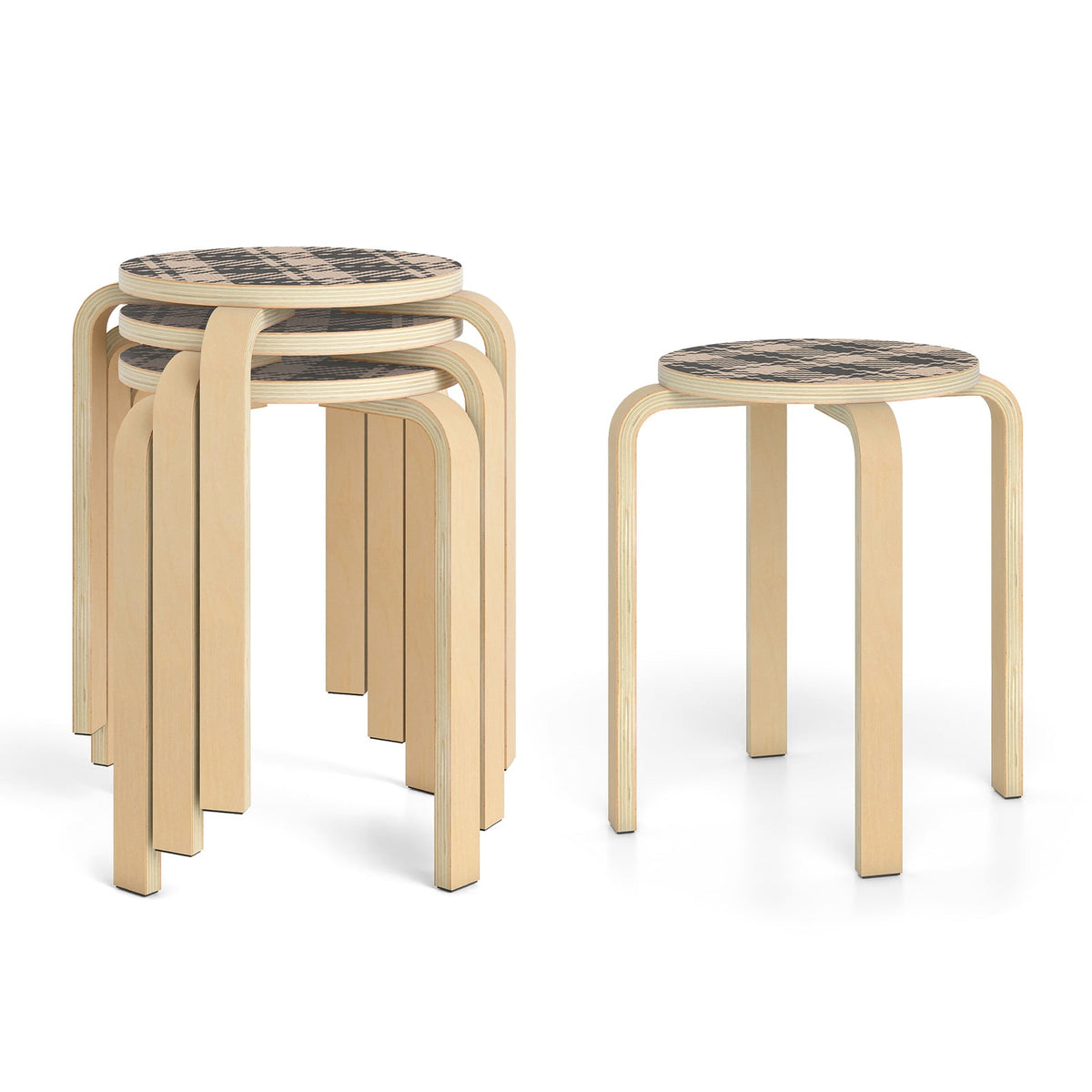 Set of 4 18 Inch Stackable Bentwood Dining Chairs with Round Top-Yellow-Dining Chairs-DECOROLALA