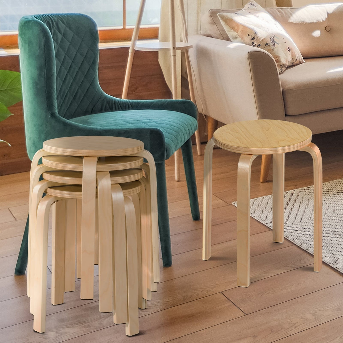 Set of 4 18 Inch Wood Home Backless Dining Chairs-Dining Chairs-DECOROLALA