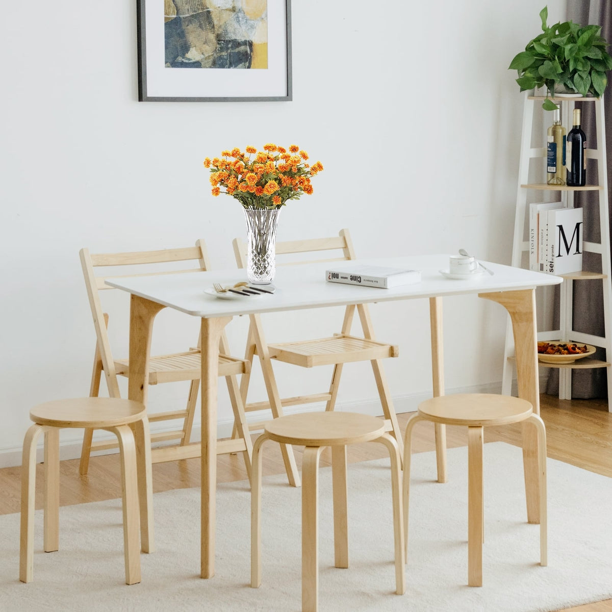 Set of 4 18 Inch Wood Home Backless Dining Chairs-Dining Chairs-DECOROLALA