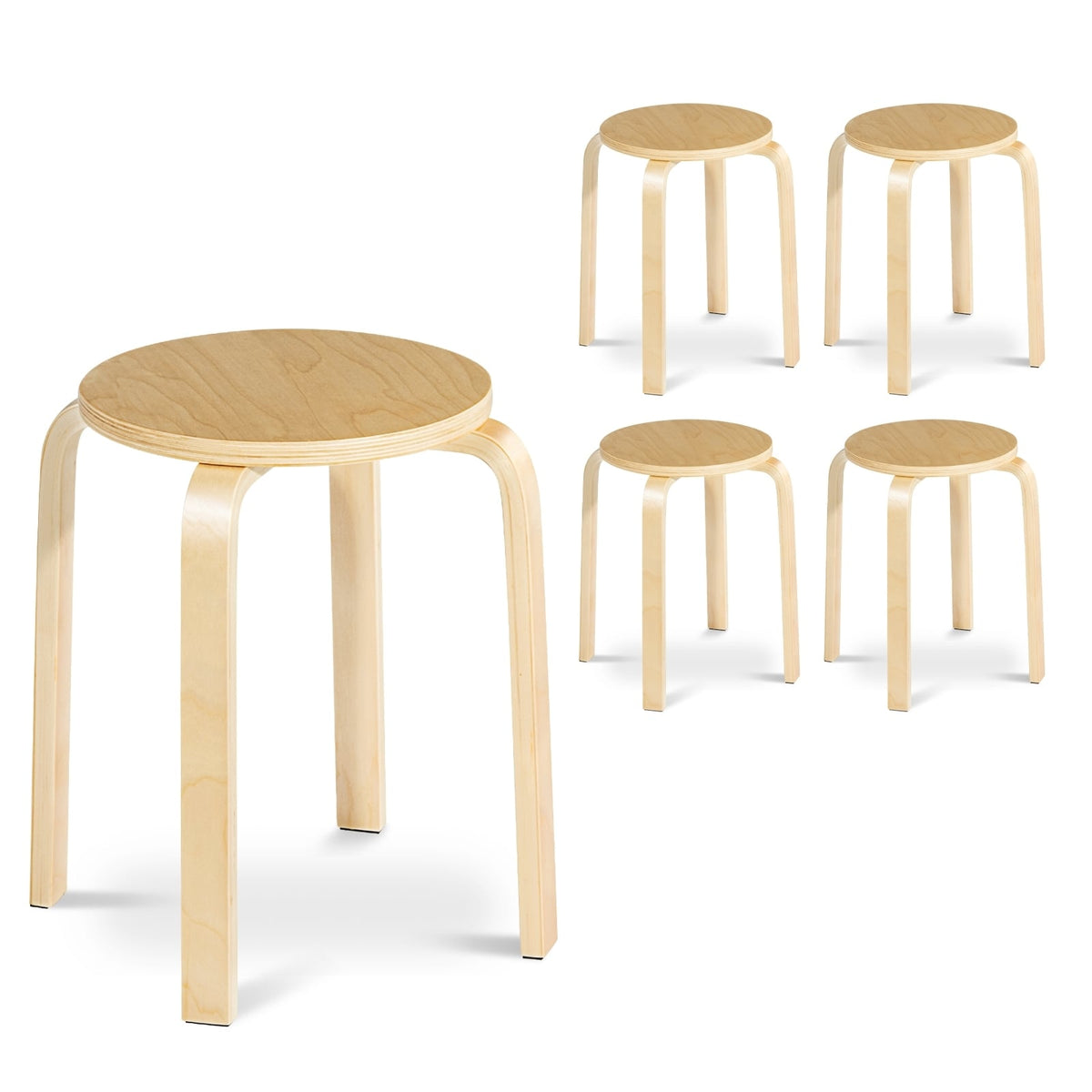 Set of 4 18 Inch Wood Home Backless Dining Chairs-Dining Chairs-DECOROLALA