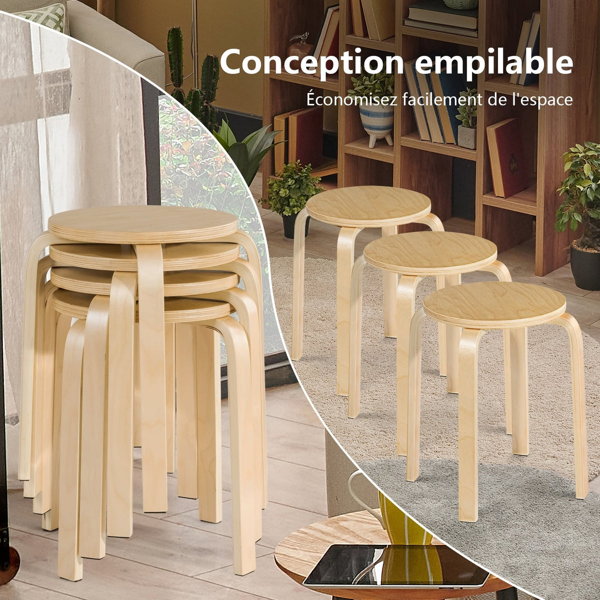 Set of 4 18 Inch Wood Home Backless Dining Chairs-Dining Chairs-DECOROLALA