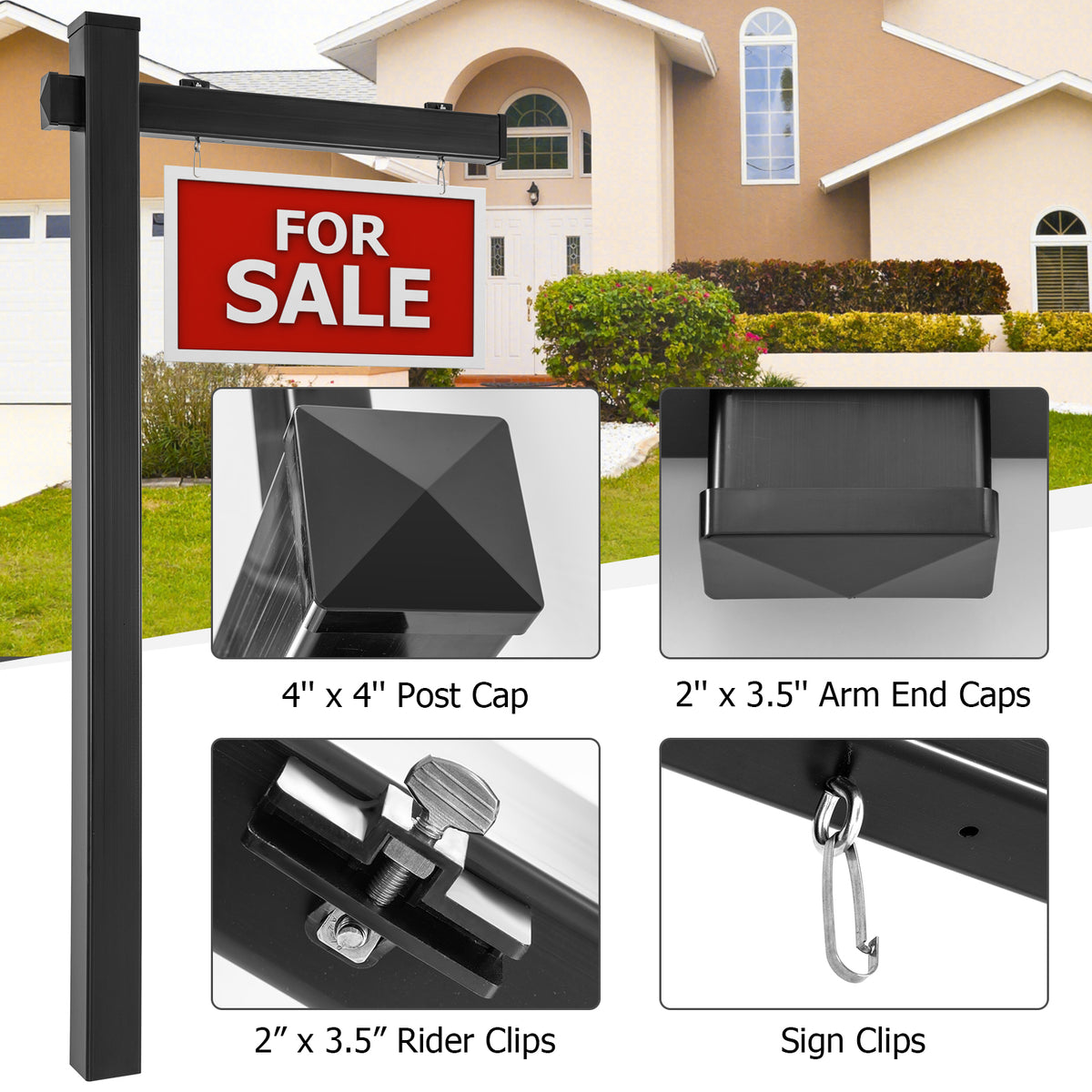 Set of 4 6 Feet Vinyl UPVC Real Estate Realtor Yard Sign Post-Black-Outdoor Decor-DECOROLALA