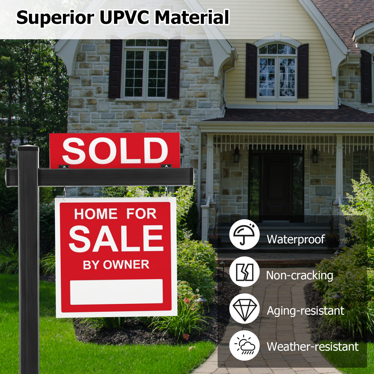 Set of 4 6 Feet Vinyl UPVC Real Estate Realtor Yard Sign Post-Black-Outdoor Decor-DECOROLALA