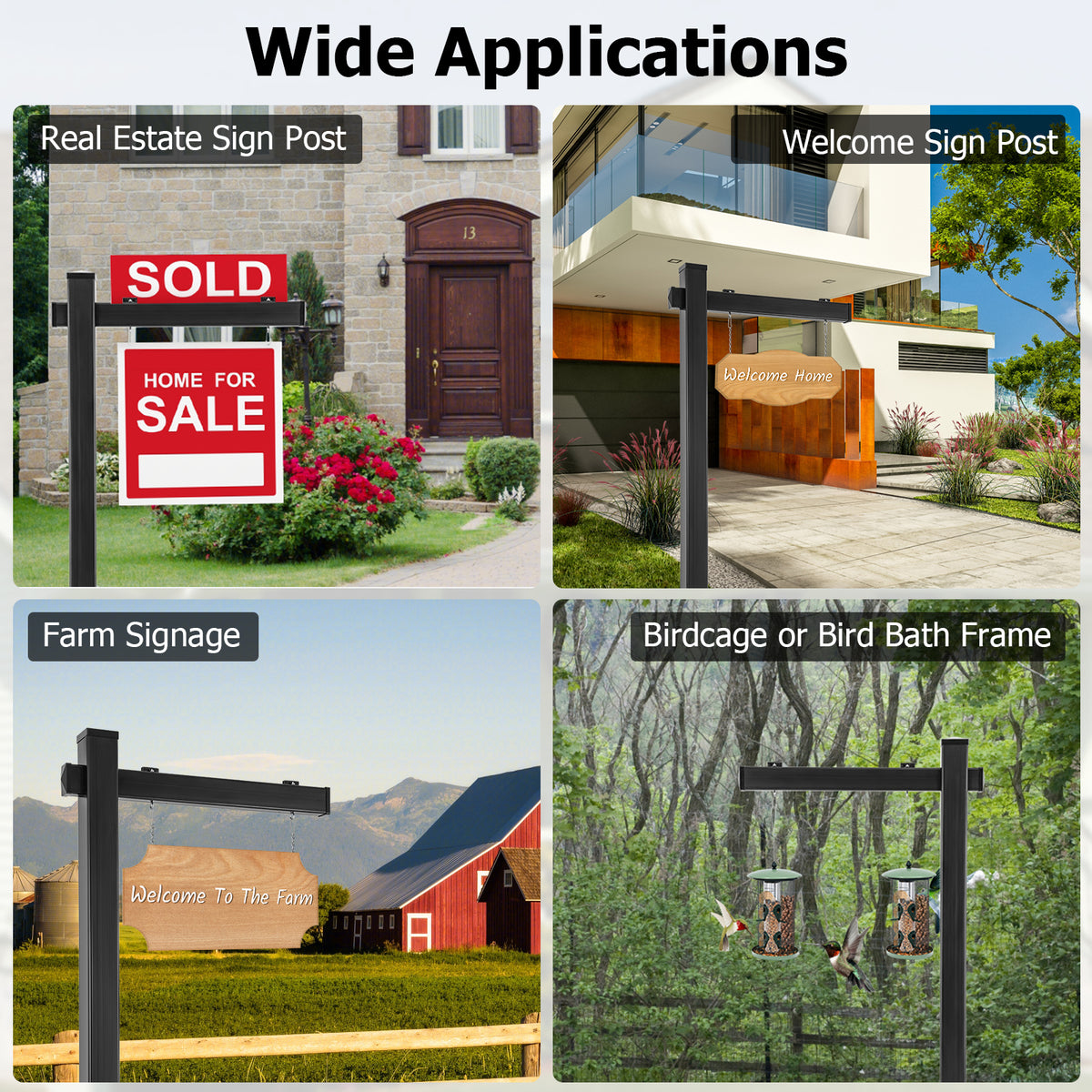 Set of 4 6 Feet Vinyl UPVC Real Estate Realtor Yard Sign Post-Black-Outdoor Decor-DECOROLALA