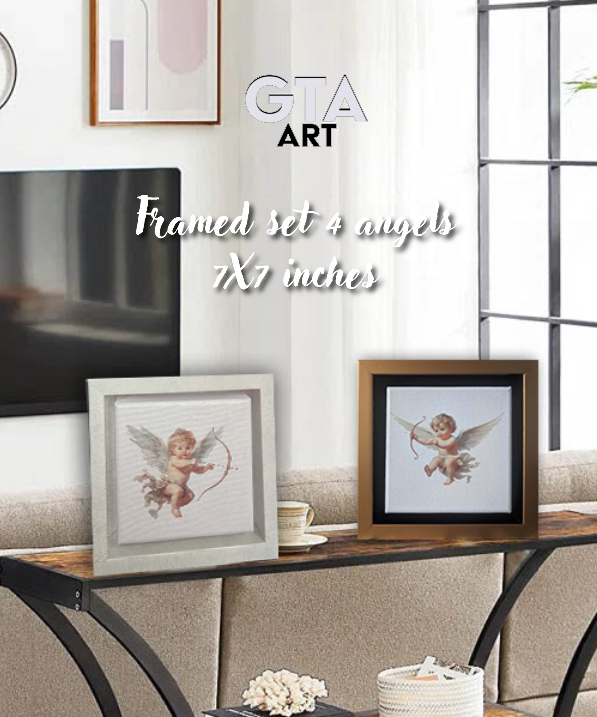 Set of 4 Angel Wings Wall Art, 7x7 Inch Framed-Canvas Print-DECOROLALA