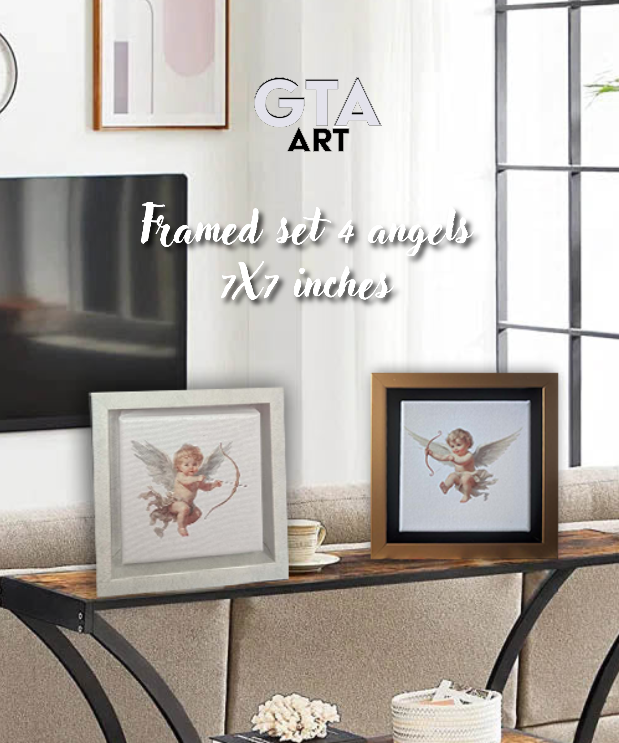 Set of 4 Angel Wings Wall Art, 7x7 Inch Framed-Canvas Print-DECOROLALA