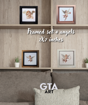 Set of 4 Angel Wings Wall Art, 7x7 Inch Framed-Canvas Print-DECOROLALA