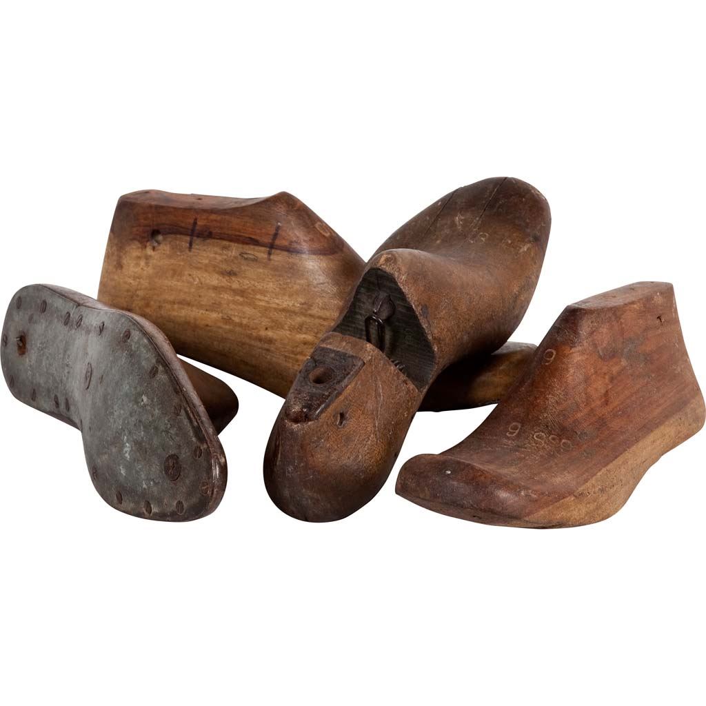Wooden Shoe (Set of 4) 12L x 4W Brown Antique Wooden Cobbler Moulds-Objects-DECOROLALA