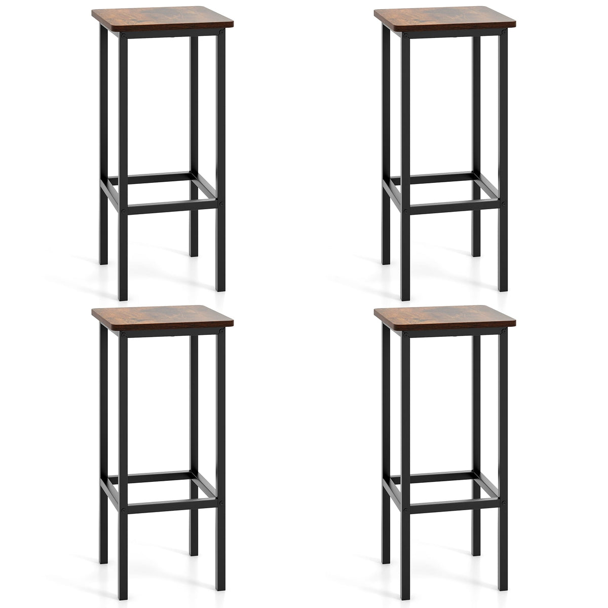 Set of 4 Bar Stool Set 26 Inch Bar Chair with Metal Legs and Footrest-Rustic Brown-Bar Stools-DECOROLALA