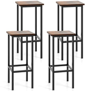 Set of 4 Bar Stool Set 26 Inch Bar Chair with Metal Legs and Footrest-Rustic Brown-Bar Stools-DECOROLALA