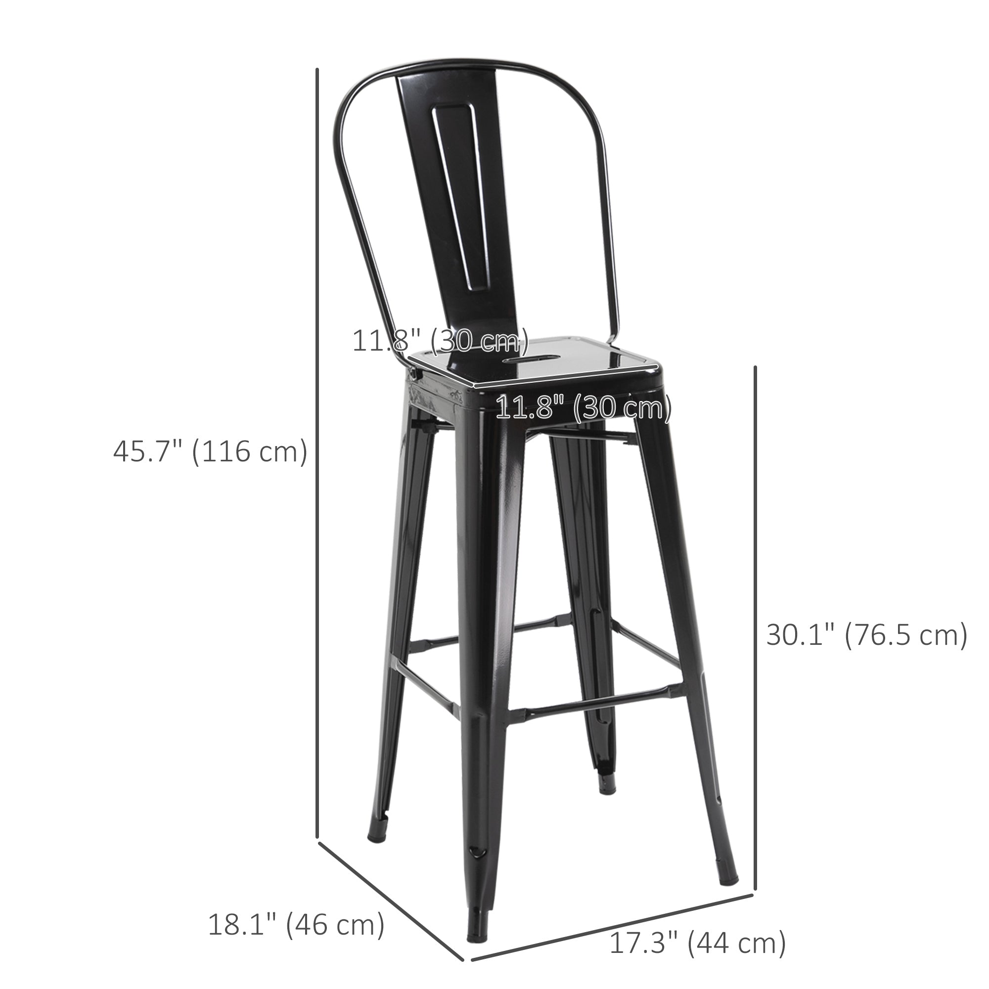 Set of 4 Bar Stools Industrial Black Metal-DECOROLALA