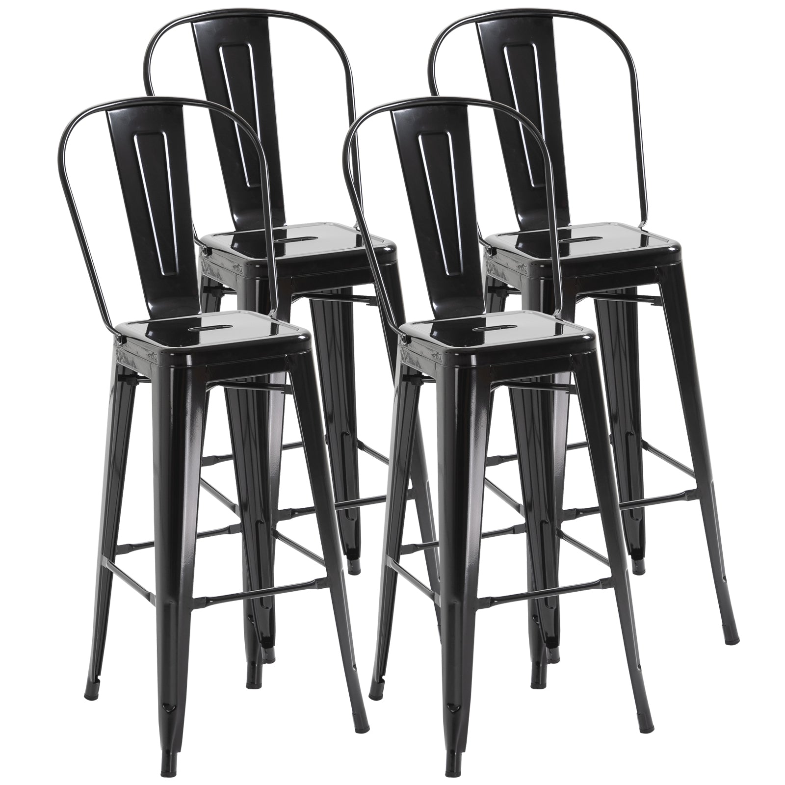 Set of 4 Bar Stools Industrial Black Metal-DECOROLALA