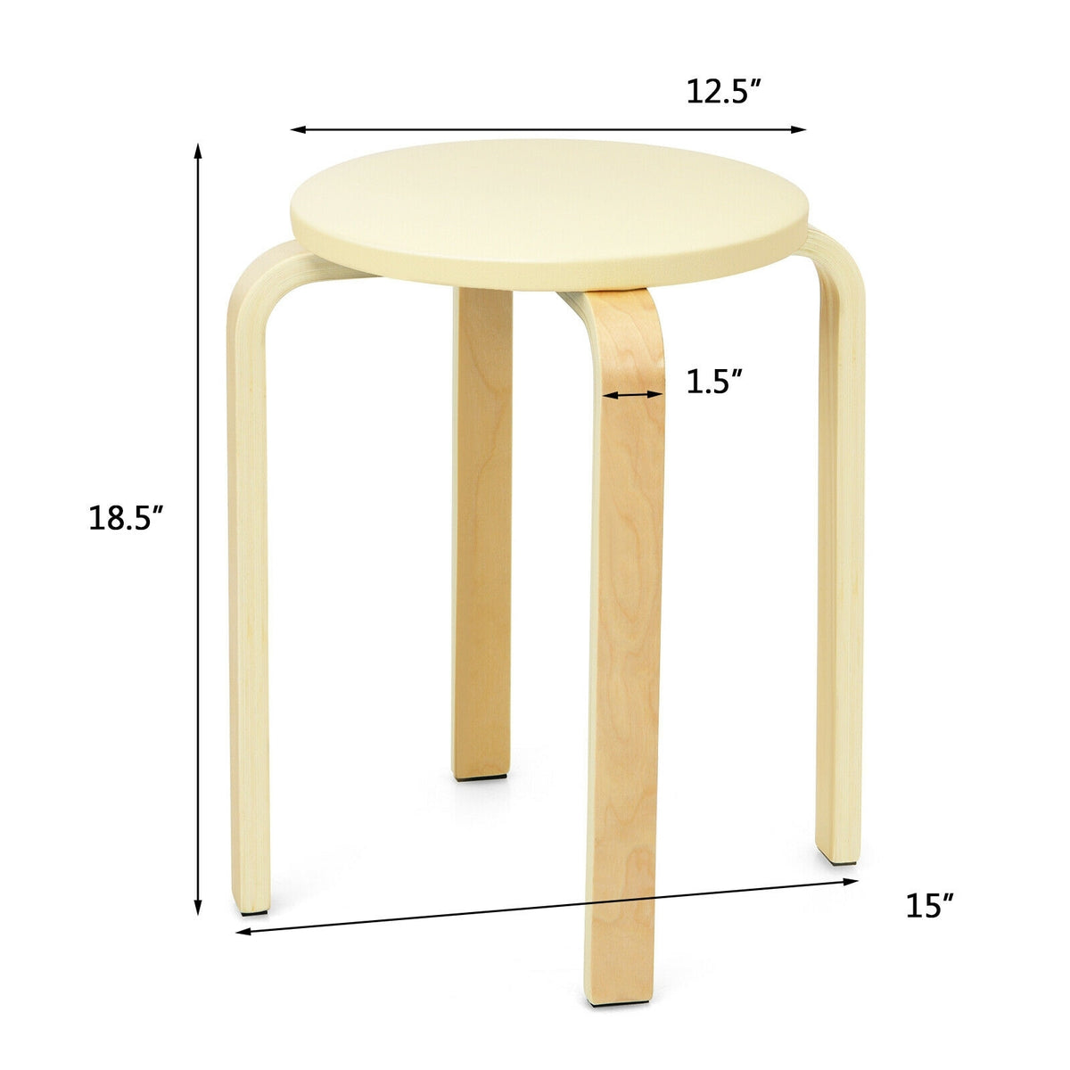 Set of 4 Bentwood Round Stool Stackable Dining Chairs with Padded Seat-Beige-Dining Chairs-DECOROLALA