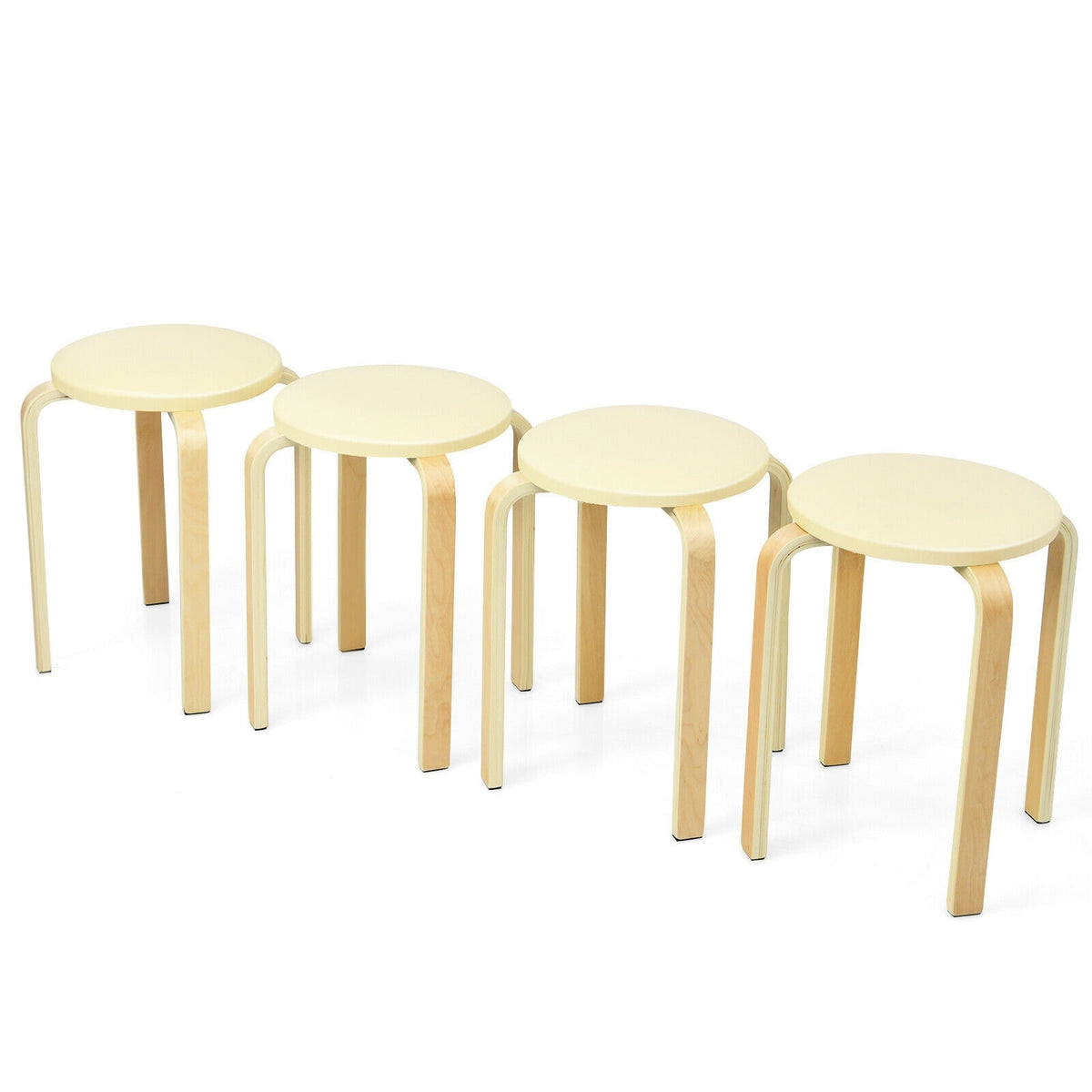 Set of 4 Bentwood Round Stool Stackable Dining Chairs with Padded Seat-Beige-Dining Chairs-DECOROLALA