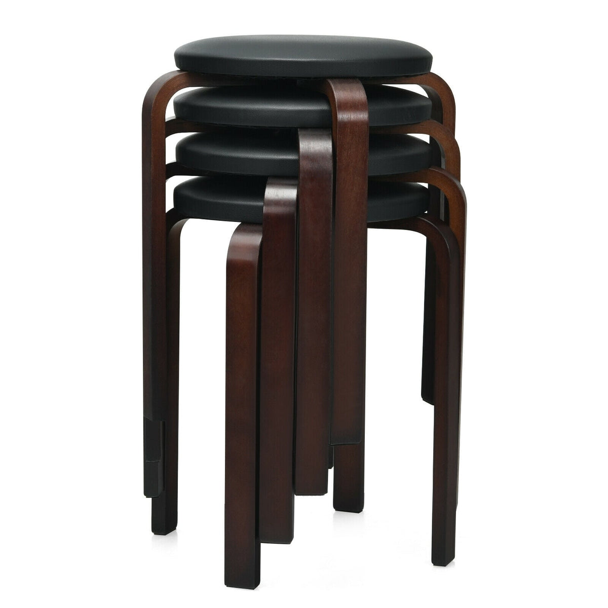 Set of 4 Bentwood Round Stool Stackable Dining Chairs with Padded Seat-Black-Dining Chairs-DECOROLALA
