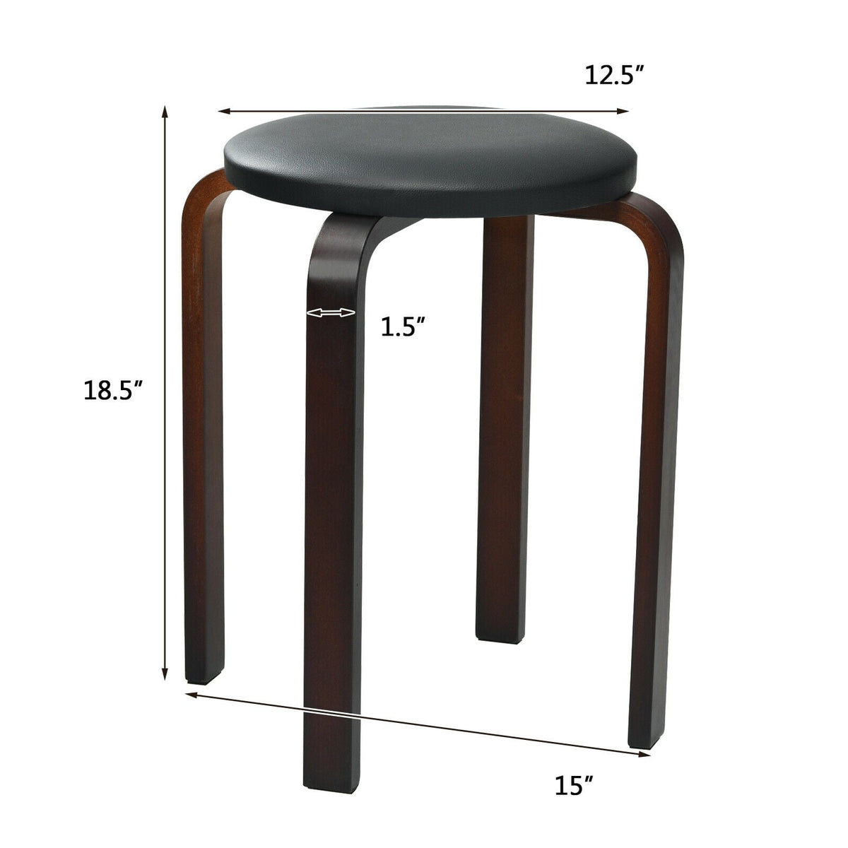 Set of 4 Bentwood Round Stool Stackable Dining Chairs with Padded Seat-Black-Dining Chairs-DECOROLALA