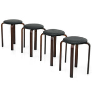 Set of 4 Bentwood Round Stool Stackable Dining Chairs with Padded Seat-Black-Dining Chairs-DECOROLALA