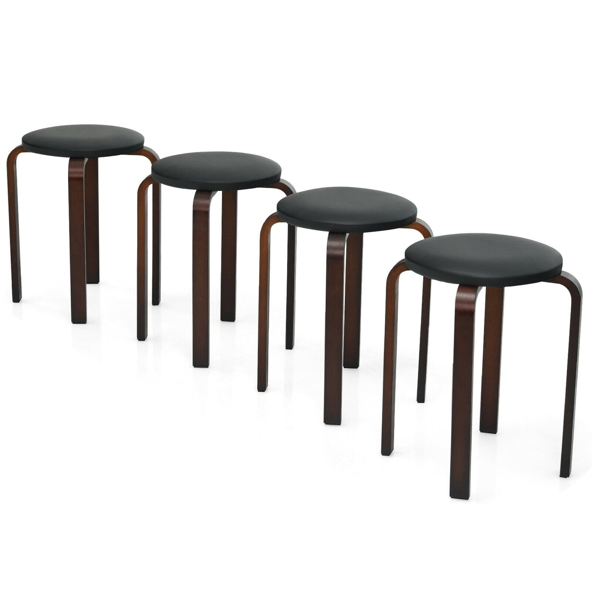 Set of 4 Bentwood Round Stool Stackable Dining Chairs with Padded Seat-Black-Dining Chairs-DECOROLALA