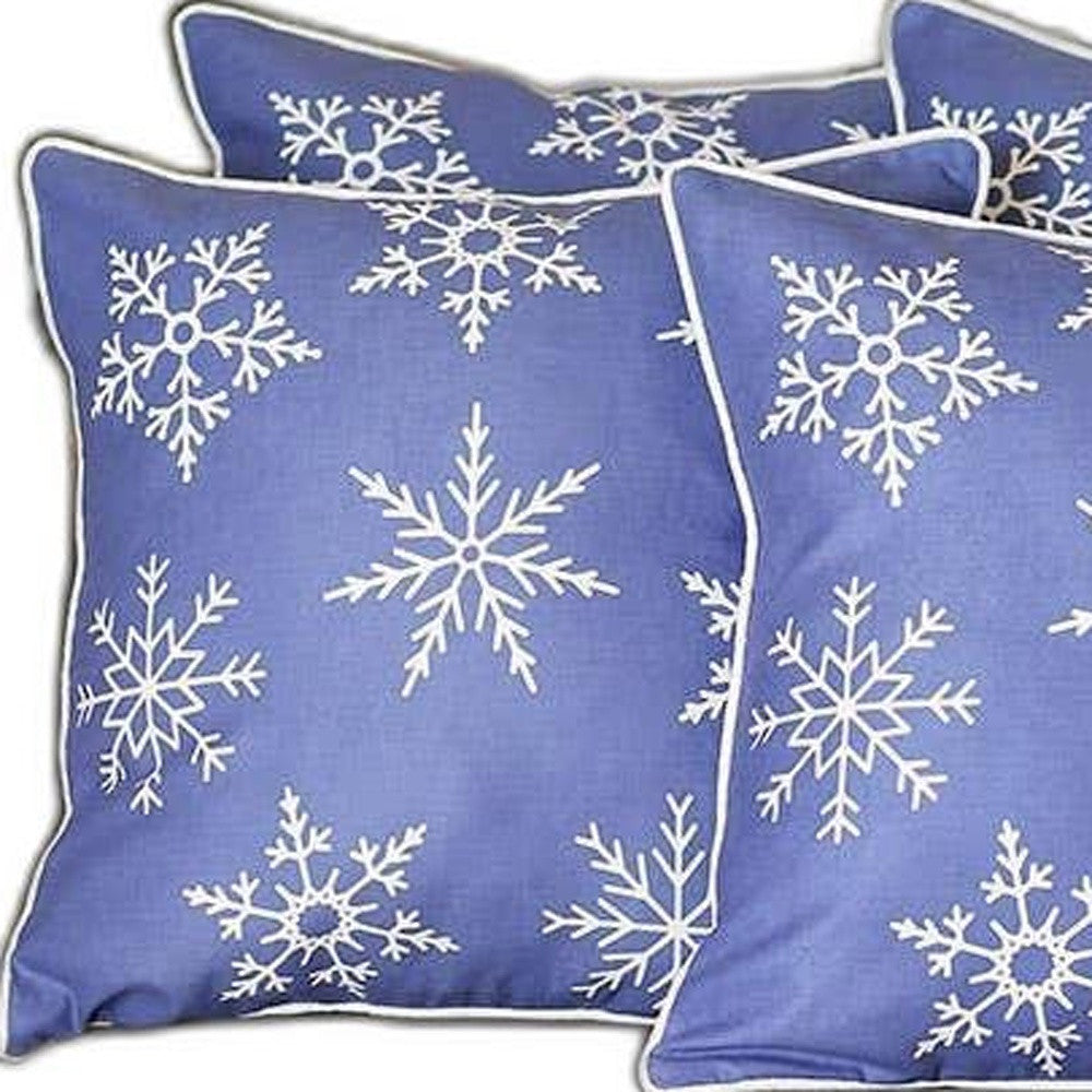 Set of 4 Blue and White Snowflakes Throw Pillows-Accent Throw Pillows-DECOROLALA