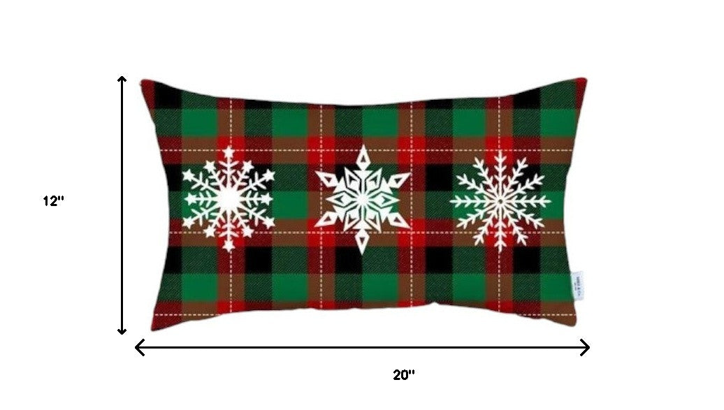 Set of 4 Christmas Snowflake Trio Plaid Lumbar Pillow Covers-Accent Throw Pillows-DECOROLALA