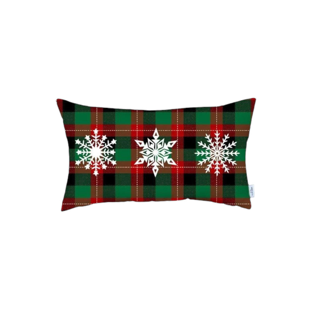 Set of 4 Christmas Snowflake Trio Plaid Lumbar Pillow Covers-Accent Throw Pillows-DECOROLALA
