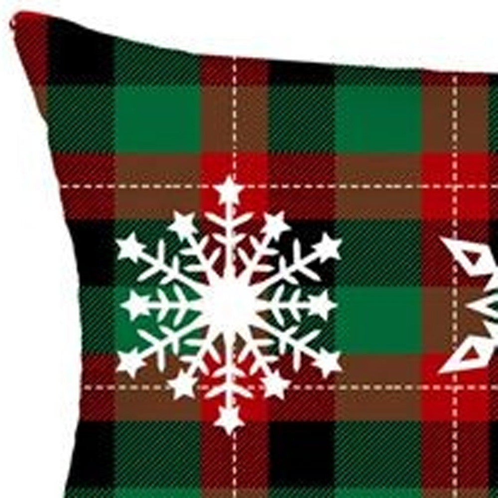 Set of 4 Christmas Snowflake Trio Plaid Lumbar Throw Pillows-Accent Throw Pillows-DECOROLALA