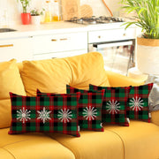 Set of 4 Christmas Snowflake Trio Plaid Lumbar Throw Pillows-Accent Throw Pillows-DECOROLALA