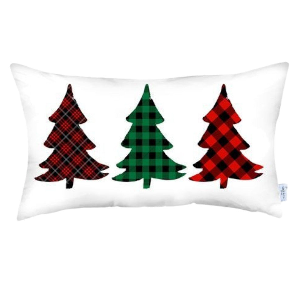Set of 4 Christmas Tree Trio Plaid Lumbar Pillow Covers-Accent Throw Pillows-DECOROLALA