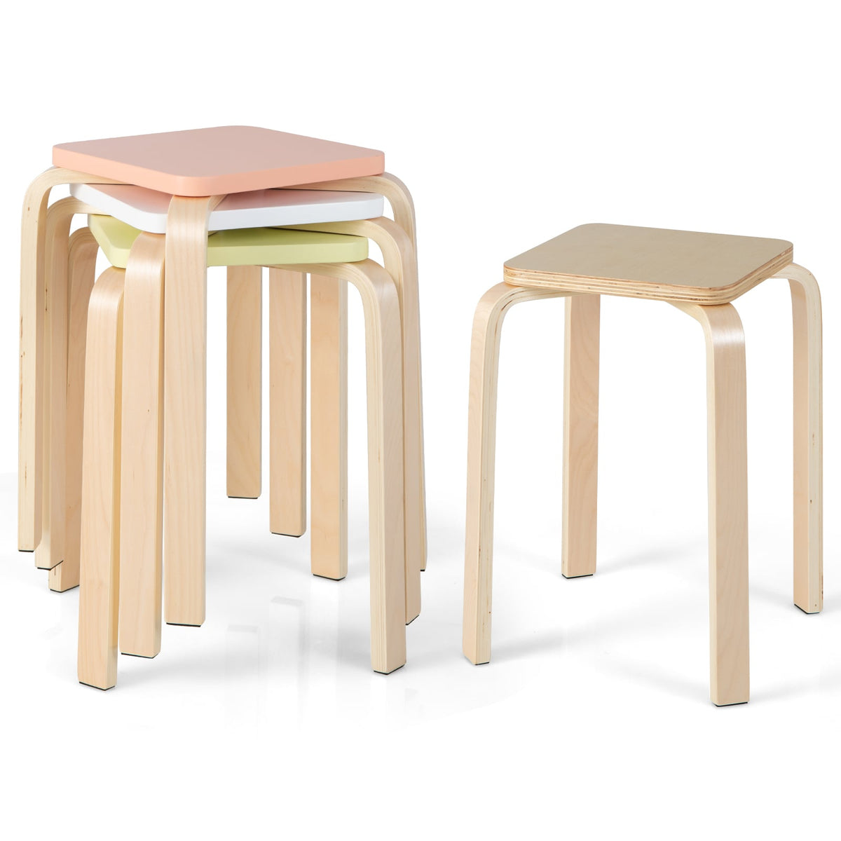 Set of 4 Colorful Square Stools with Anti-slip Felt Mats-Multicolor-Dining Chairs-DECOROLALA